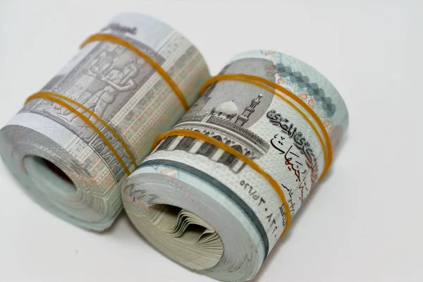 Egp Fünf Ägyptische Pfund Geldscheine Mit Gummibändern Aufgerollt Mit Einem — Stockfoto