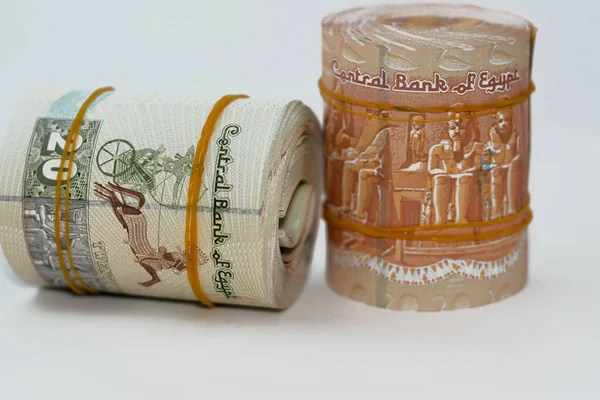 Rollen Von Egp Ein Ägyptischer Pfund Geldschein Und Fünf Pfund — Stockfoto