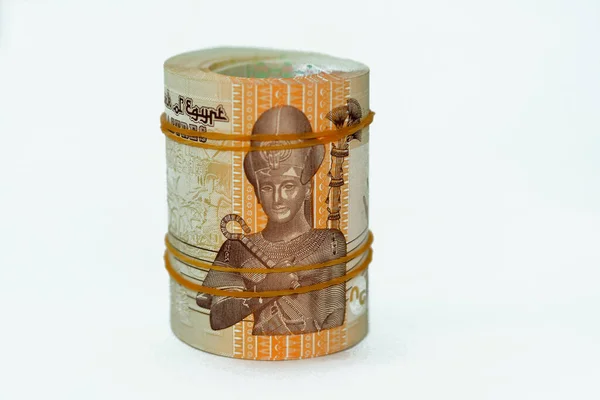 Piastre Mezza Egp Egiziane Banconote Contanti Sterline Arrotolate Con Elastici — Foto Stock