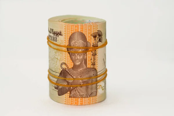 Piasters Half Egp Egyptian Funt Banknoty Pieniężne Zwinięte Gumkami Wizerunkiem — Zdjęcie stockowe
