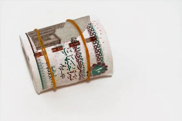 Egp Tien Egyptische Ponden Cash Geld Rekeningen Opgerold Met Elastiekjes — Stockfoto