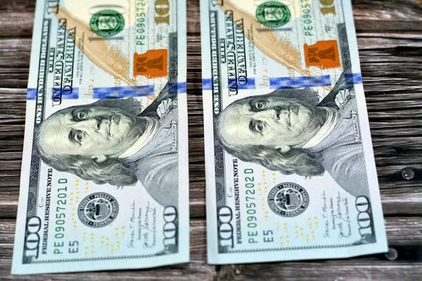 100 Dolláros Bankjegy Oldalsó Oldala Benjamin Franklin Elnök Portréjával Amerikai — Stock Fotó