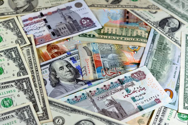 Egyptská Libra Měny Americkými Dolary Hotovostní Bankovky Různých Hodnot Kuvajtské — Stock fotografie