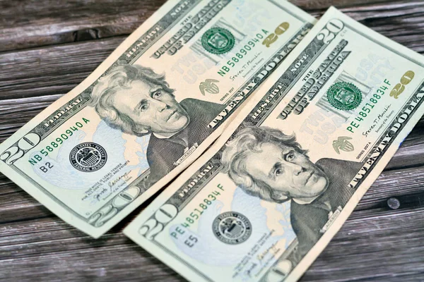 Fronte Dritto Dollari Ritratto Venti Dollari Americani Sfondo Banconote Messa — Foto Stock