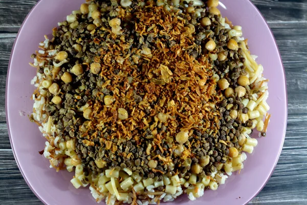 Masakan Mesir Dari Koshary Makanan Jalanan Populer Yang Terbuat Dari — Stok Foto