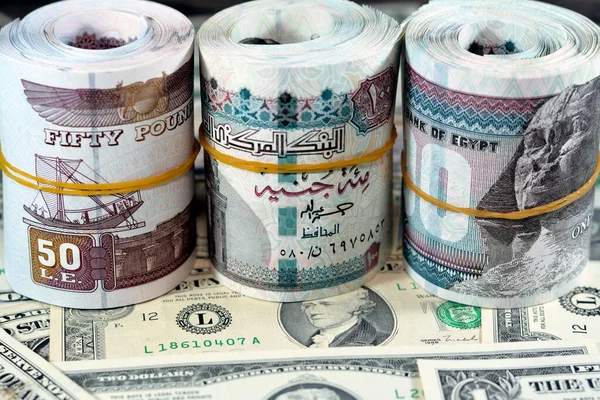 Rolls Egypt Pénz Bankjegy Számlák 100 Egp Száz Egyiptomi Ötven — Stock Fotó