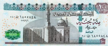 100 EGP LE 100 Mısır Pound banknotları, harcama, para verme ve kullanma, Sultan Hasan camisi ve Sfenks ile banknotlar kullanarak ödeme ve satın alma