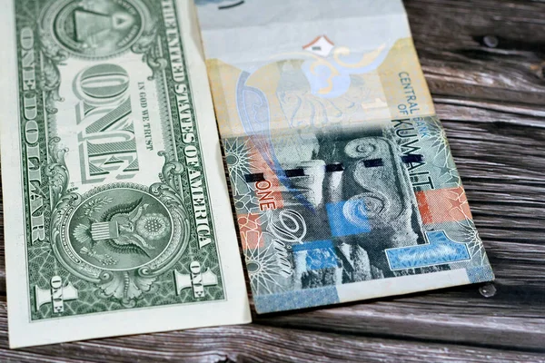 Americká Dolar Hotovost Bankovka Jeden Dolar Bankovka Kuvajt Jeden Dinár — Stock fotografie