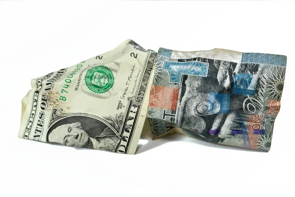 Морщинистый Смятый Кувейт Kwd Один Динар Банкноты Доллар Наличными Деньгами — стоковое фото