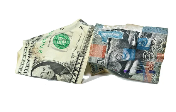 Faltig Und Zerknittert Kuwait Kwd Eine Dinar Banknote Und Ein — Stockfoto