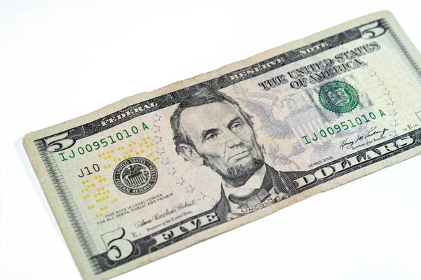Yırtık Bir Dolarlık Banknotun Gözlemci Tarafı Başkan Abraham Lincoln Portresi — Stok fotoğraf