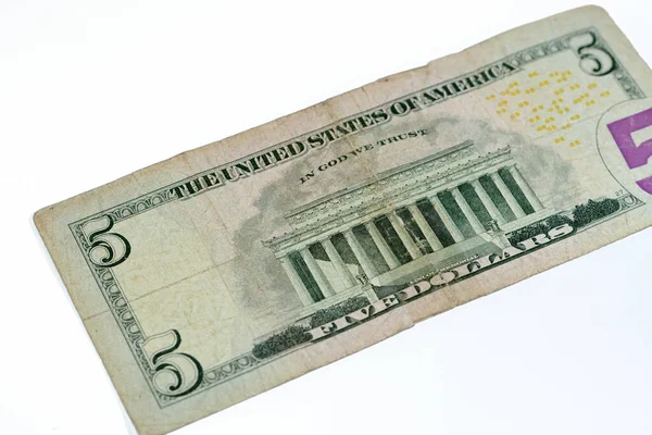 Odwrotna Strona Podartego Banknotu Nominale Dolarów Naprawionego Klejem Gipsowym Pomnikiem — Zdjęcie stockowe