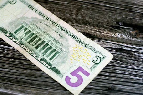 Odwrotna Strona Podartego Banknotu Nominale Dolarów Naprawionego Klejem Gipsowym Pomnikiem — Zdjęcie stockowe