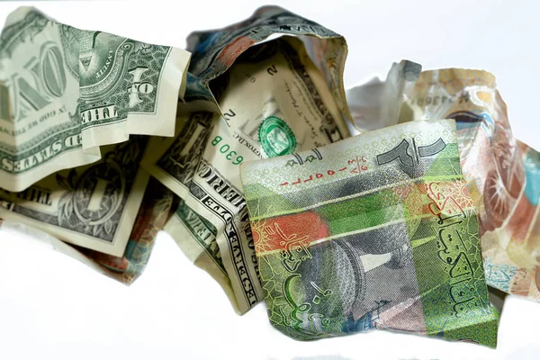 Морщинистые Смятые Кувейтские Купюры Половину Четверть Один Динар Квд Доллар — стоковое фото