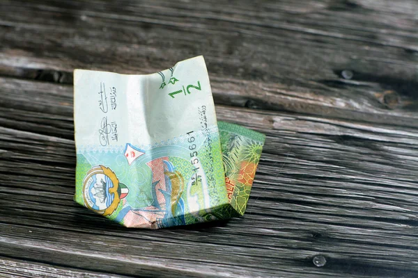 Szelektív Fókusz Gyűrött Kuvaiti Pénz Fél Kwd Kuvaiti Dinár Bankjegy — Stock Fotó