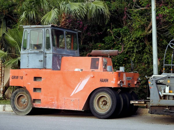 Cairo Egypt April 2023 Wheeled Asphalt Compactor Paver Truck Paver — Stock Photo, Image