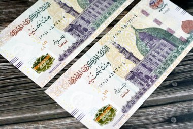 200 LE 200 Pound Mısır banknotları serisi 2022 Kahire 'deki Qani-Bay camii ve Mısır Merkez Bankası tarafından seçilmiş Mısır nakit para faturası.