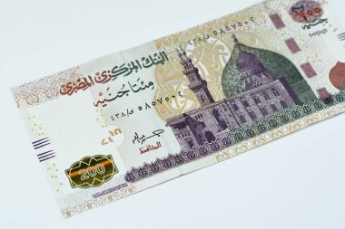 200 LE 200 Pound Mısır banknotları serisi 2022 Kahire 'deki Qani-Bay camii ve Mısır Merkez Bankası tarafından seçilmiş Mısır nakit para faturası.
