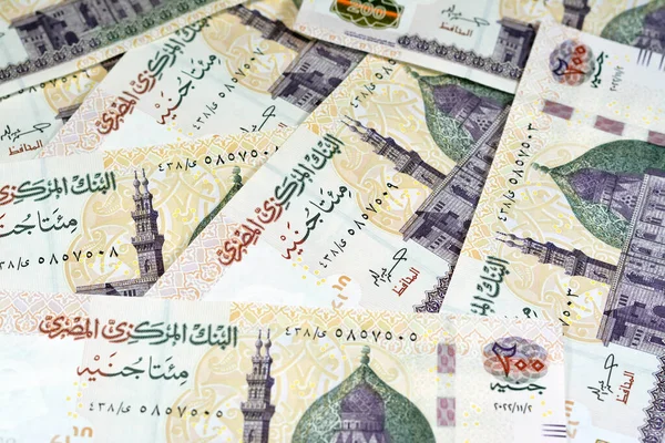 200埃及镑钞票系列2022包括埃及开罗的卡尼湾清真寺和埃及中央银行对埃及现钞钞票的选择性关注 坐着的抄写员 — 图库照片