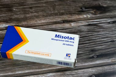 Kahire, Mısır, 3 Mayıs 2023: Sigma 'nın hastane kullanımı için hazırladığı 200 mcg' lik Misoprostol, sentetik prostaglandin, mide tedavisi, duodenal ülser, doğum sancısı ve kürtaja neden olur.