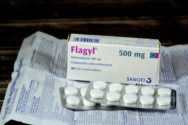Cairo Egypt May 2023 Flagyl Metronidazole 500Mg Tablets Amebicides Antibiotic — Foto de Stock