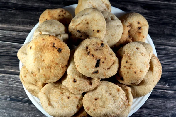 Mini Tradycyjny Egipski Chleb Płaski Otrębami Pszennymi Mąką Mały Aish — Zdjęcie stockowe