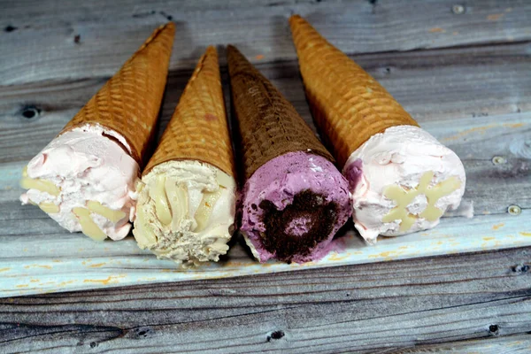 Ice Cream Special Flavors Crispy Wafer Cones Melting Cold Ice — Stock Photo, Image