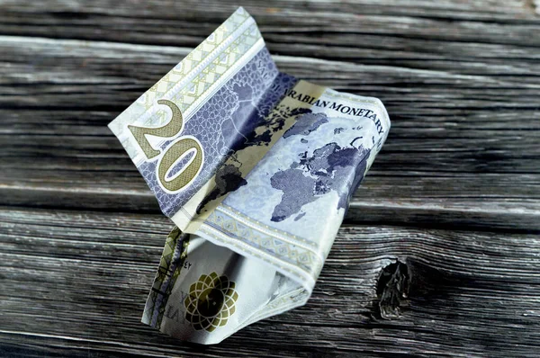 Dinero Arrugado Arabia Saudita Sar Veinte Riales Con Logotipo Cumbre — Foto de Stock