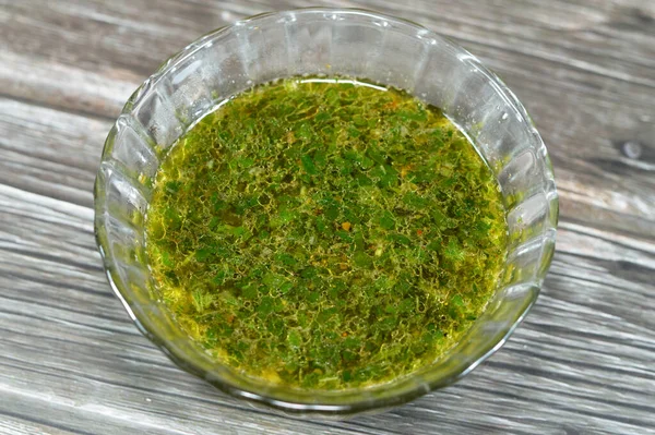 Mulukhiyah Also Known Molokhia Molohiya Ewedu Dish Made Leaves Corchorus — Stockfoto