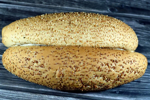 Pão Pão Gergelim Longo Pão Fresco Assado Pão Francês Fino — Fotografia de Stock