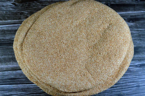 Hnědý Pečený Pitta Chléb Plochý Chléb Převážně Otrub Otrubové Chleby — Stock fotografie