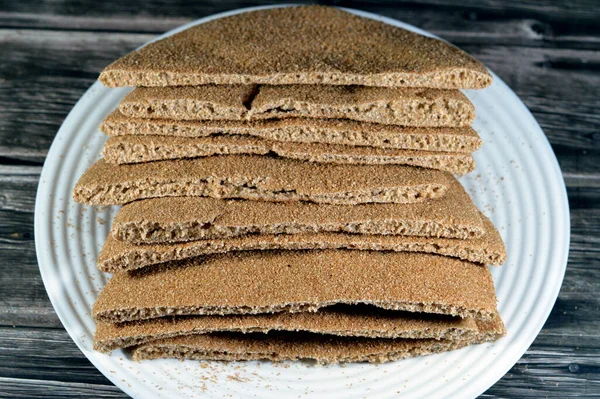 Pão Pitta Assado Marrom Flatbread Feito Principalmente Farelo Farelo Pão — Fotografia de Stock