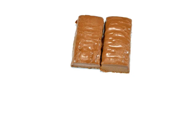 Csokoládé Karamell Szelet Ropogós Mogyoró Édes Karamell Egy Krémes Központ — Stock Fotó