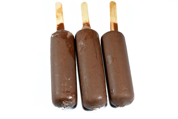 Chocolate Ice Cream Stick Coated Covered Layer Dark Chocolate Rich — Stock Photo, Image