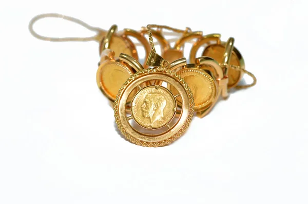 Szuverén Egy Angol Aranyérme Alakú Névértéke Egy Font Sterling Egy — Stock Fotó