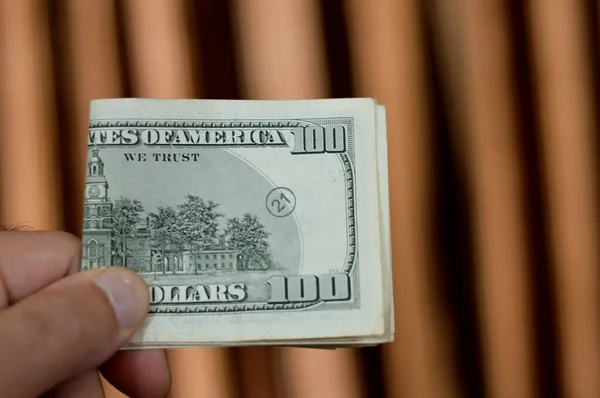 Összecsukható 100 Dollár Bankjegy Készpénz Régi Sorozat Benjamin Franklin Elnök — Stock Fotó