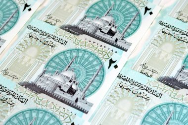 Yeni Mısır 20 EGP LE 20 polimer nakit para banknotu Mohamed Ali Camii, dokunsal ADA Braille noktalarıyla süslenmiş, Kraliçe Kleopatra, Büyük Piramit ve firavun askeri savaş arabası