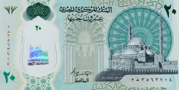 Duży Fragment Awersu Nowej Egipskiej Egp Dwadzieścia Funtów Polimerowych Banknotów — Zdjęcie stockowe