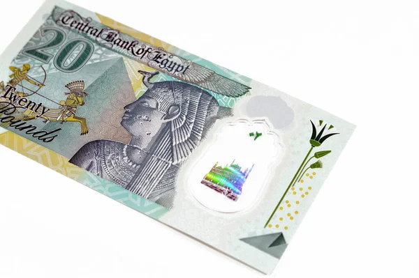 新しいエジプト20 Egp 20ポンドの現金紙幣の裏面は 女王クレオパトラ エジプトの戦士とファラオの軍事戦車と一緒に大ピラミッドを備えています — ストック写真