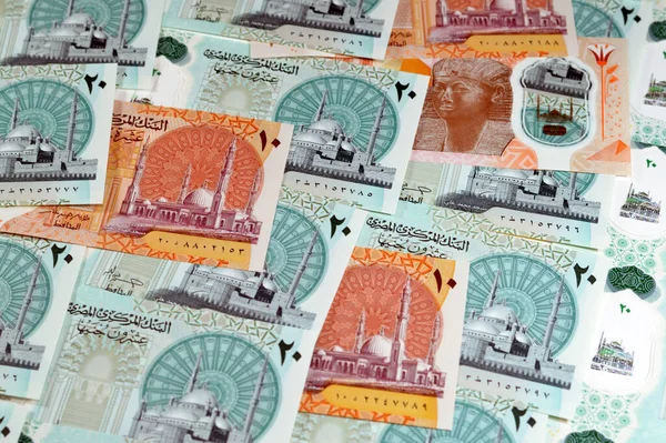 Egyptiska Nya Polymer Pengar Sedlar Kontanter Sedlar Bakgrund Egyptiska Egp — Stockfoto