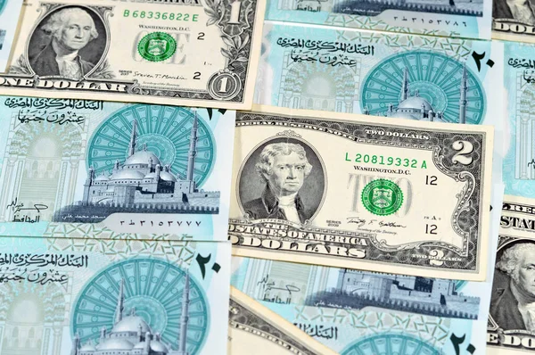 Antecedentes Dólares Americanos Notas Dinheiro Com Novo Egípcio Egp Vinte — Fotografia de Stock