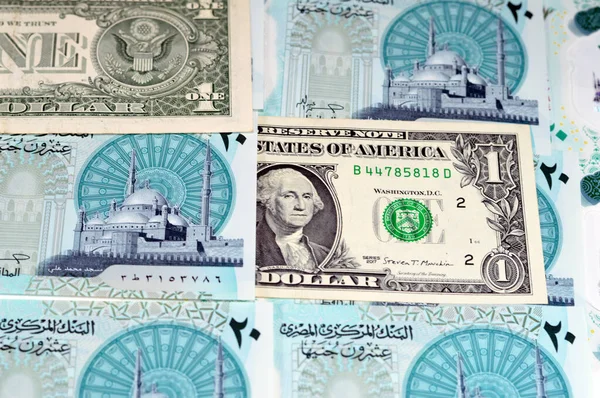 Háttér Usd Amerikai Dollár Pénz Számlák Egyiptomi Egp Húsz Polimer — Stock Fotó