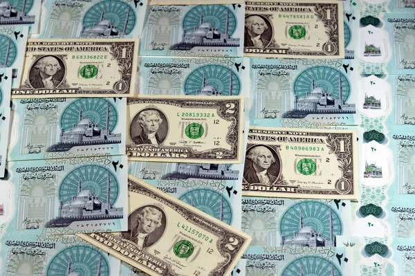 Contesto Delle Banconote Dollari Americani Con Nuovo Egiziano Egp Venti — Foto Stock
