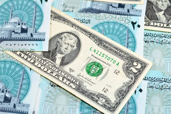 Contexte Dollars Américains Billets Banque Avec Nouveau Égyptien Egp Vingt — Photo