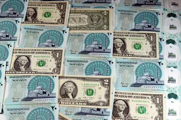 Американський Доларовий Рахунок Новим Єгипетським Egp Двадцять Полімерних Фунтів Грошової — стокове фото