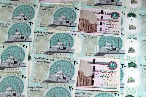 Egyiptomi Polimer Pénz Bankjegyek Készpénz Számlák Háttér Egyiptomi Egp Húsz — Stock Fotó