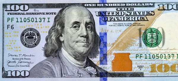 100 Dolarlık Banknot Serisi 2017 Nin Obverse Tarafının Büyük Bir — Stok fotoğraf