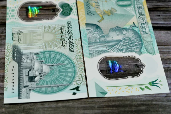 Nowy Egipski Egp Dwadzieścia Funtów Polimerowych Banknotów Pieniężnych Banknot Funkcje — Zdjęcie stockowe