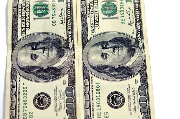 100张100美元钞票旧版钞票系列 正面印有本杰明 富兰克林总统的肖像 背面是独立大厅 复古为美国旧币 — 图库照片