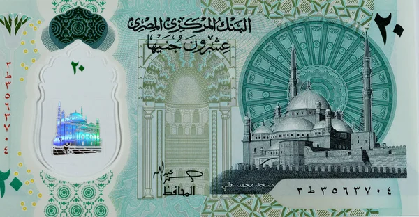 Duży Fragment Awersu Nowej Egipskiej Egp Dwadzieścia Funtów Polimerowych Banknotów — Zdjęcie stockowe